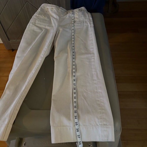 Tory Burch Button Fly Wide Leg Preppy Denim Cream High Rise Sailor Pants Size 2 - Picture 14 of 16